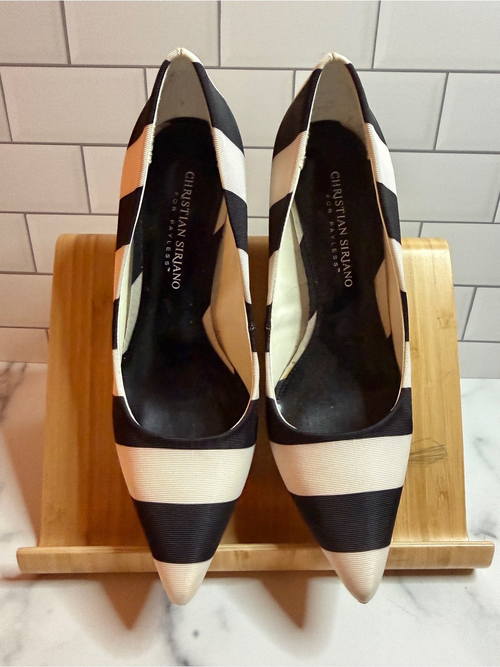Christian Siriano for Payless Black White Striped Pointed Toe Pumps Size 8